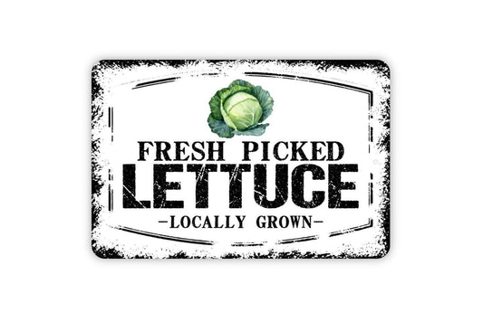 Fresh Picked Lettuce Locally Grown Sign - Farm Fresh Vegetables Farmers Market Metal Sign Wall Art Indoor Or Outdoor