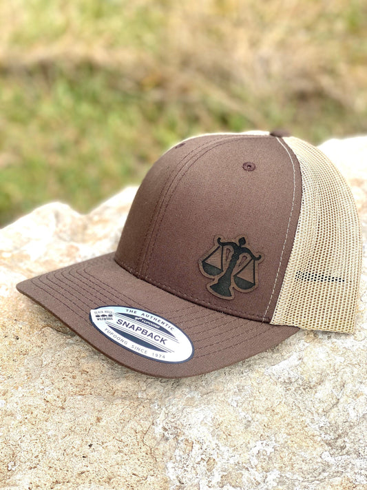 Laws of Justice Hat Snapback Trucker – Engraved Patch Legal Scales Cap, Lawyer Gift, Law School Grad, Courtroom or Justice Style