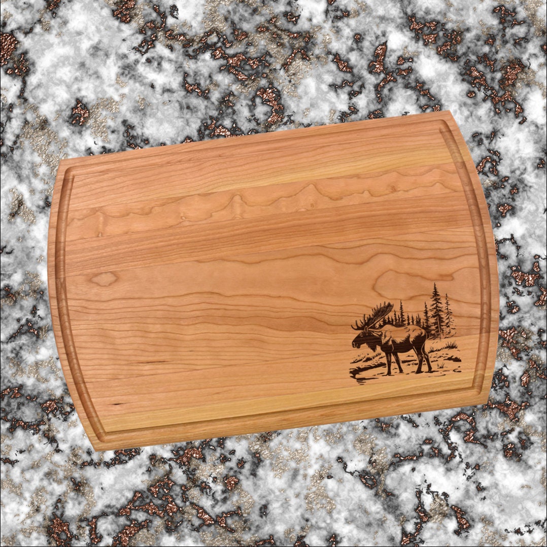 Moose Nature Scene Cutting Board | Moose Charcuterie Board | Custom Serving Tray | Personalized House Closing Gift | Wedding Anniv Gift