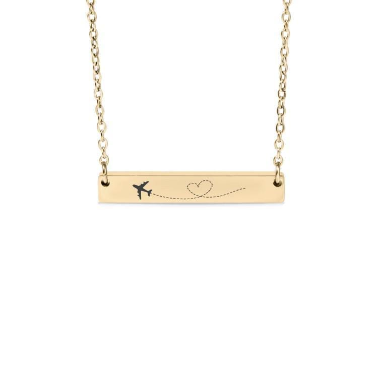 Airplane Bar Necklace or Keychain – Travel Lover Gift – Engraved Minimalist Jewelry – Wanderlust or Pilot Keepsake
