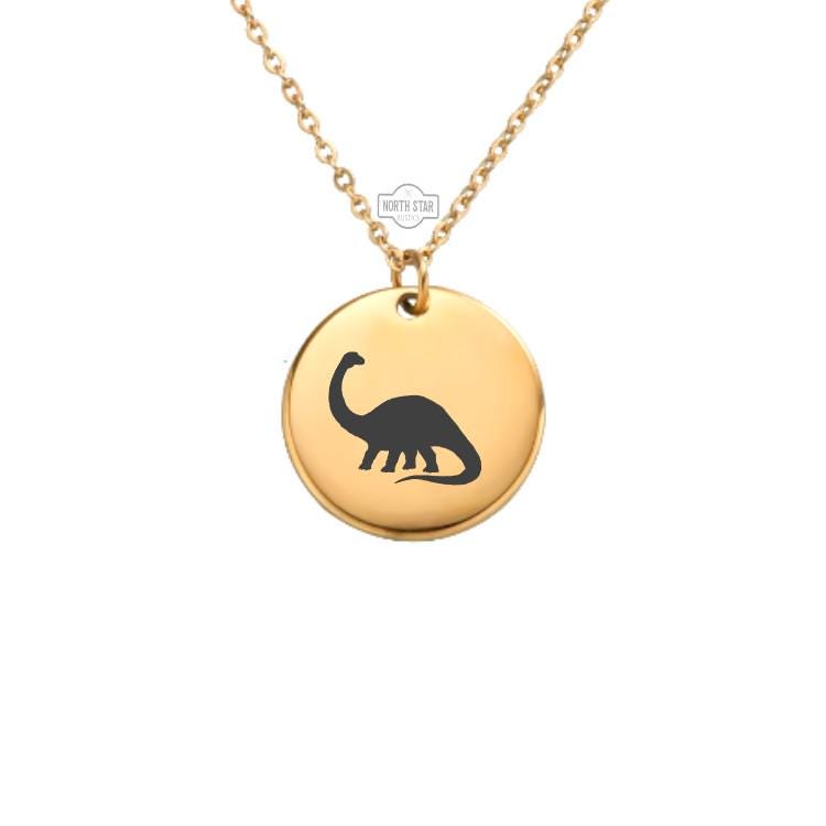 Brontosaurus Dinosaur Necklace - Gold or Silver Minimalist Dainty Engraved Custom Pendant Charm Jewelry - Personalized Gift for Her