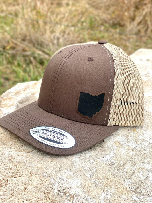 Ohio State Hat Snapback Trucker – Engraved Patch State Outline Cap, OH Pride Gift, Midwest Hometown or Travel Style