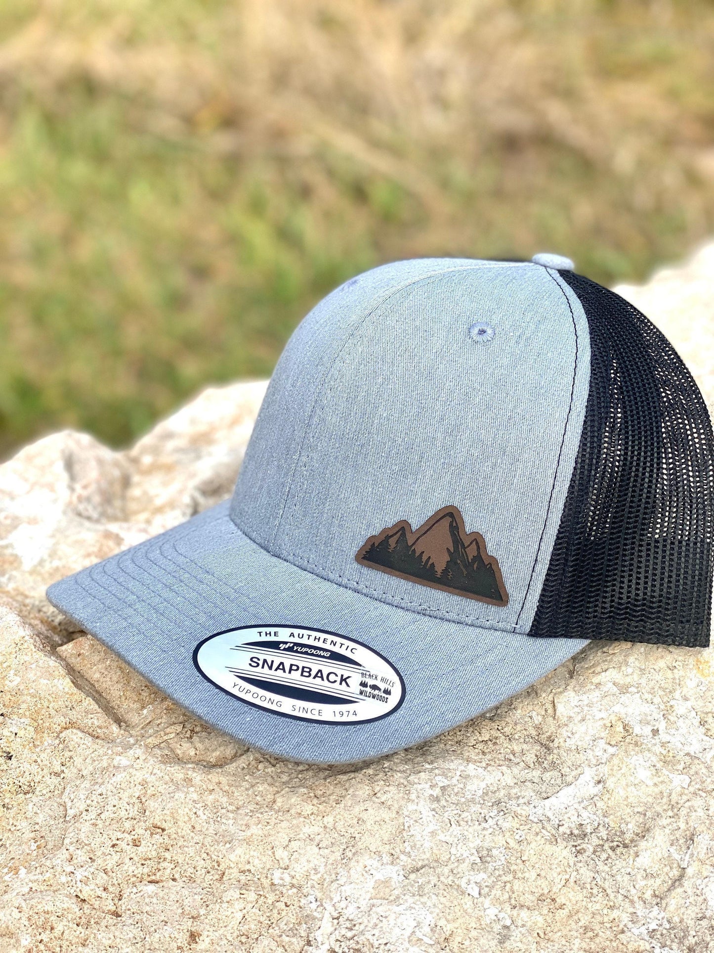 Mountain Peaks Hat Snapback Trucker – Engraved Patch Outdoor Cap, Hiking Gift, Adventure Hat for Nature and Trail Lovers