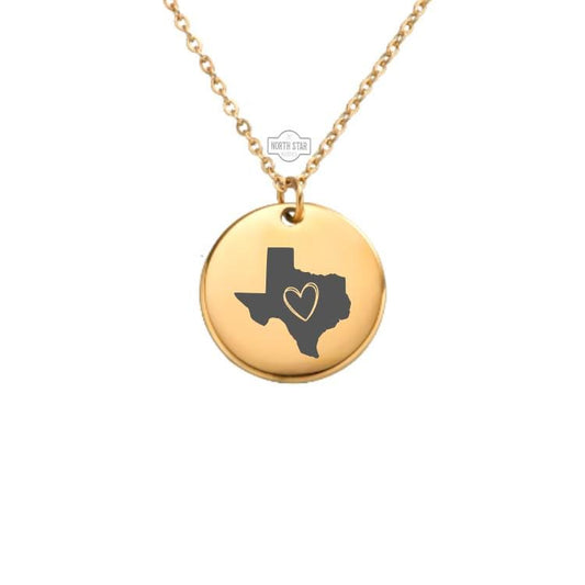 Texas Necklace - Or Any State Outline With Heart Gold or Silver Minimalist Dainty Engraved Custom Pendant Charm Jewelry