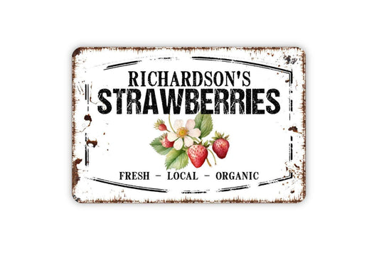 Personalized Strawberries Sign - Custom Your Name Strawberry Farm Garden Metal Sign Wall Art Indoor Or Outdoor