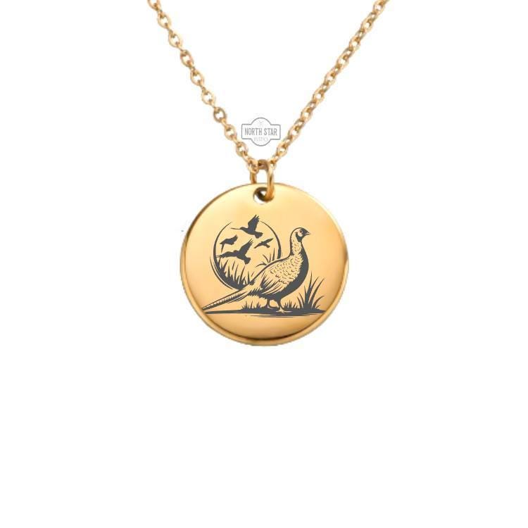 Pheasant Necklace – Gold or Silver Bird Charm – Personalized Wildlife Gift – Rustic Outdoors Jewelry – Keychain Option Available