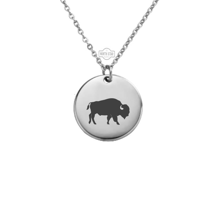 Buffalo Necklace - Wildlife Gold or Silver Minimalist Dainty Engraved Custom Pendant Charm Jewelry - Personalized Gift For Her