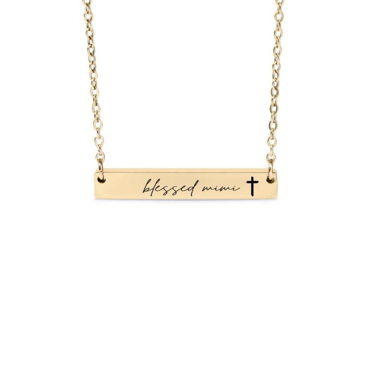 Blessed Mimi Bar Necklace or Keychain with Cross – Christian Gift from Grandkids – Faith-Based Engraved Grandma Jewelry