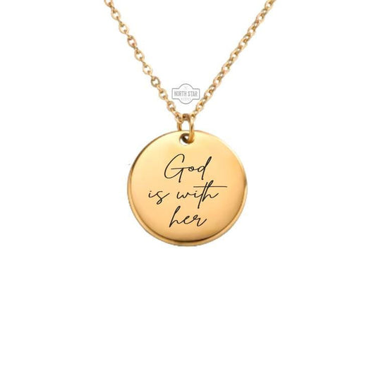 God Is With Her Necklace or Keychain – Personalized Christian Gift in Gold or Silver, Faith Charm for Encouragement or Strength