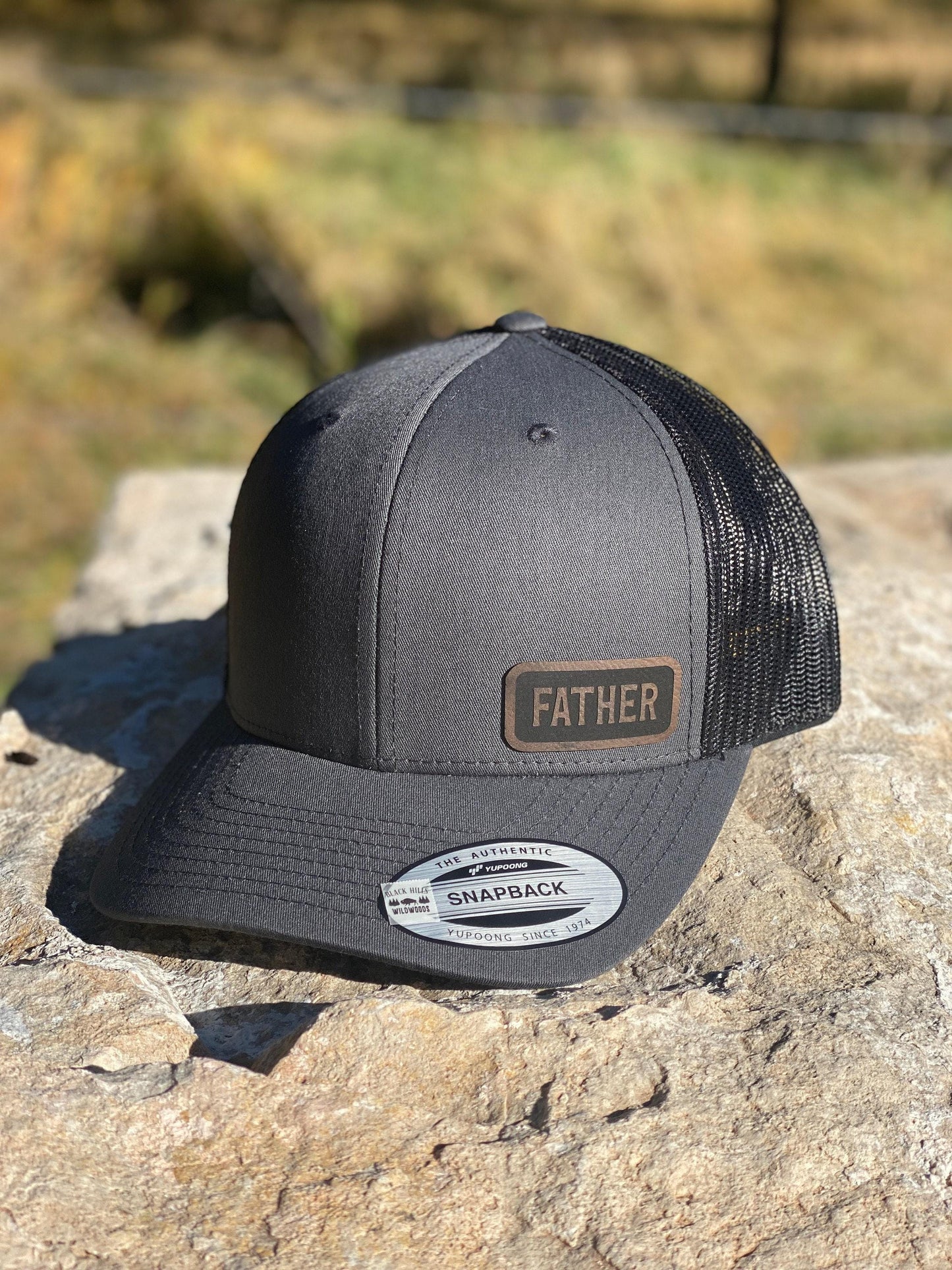 Father Hat – Snapback Cap with “Father” Engraved Patch, Meaningful Gift for Dad, Mesh Back Hat, Father’s Day Cap, Patch Trucker Hat