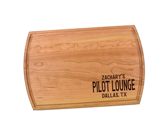 Personalized Pilot Lounge Cutting Board | Airplane Pilot Charcuterie Board | Custom Last Name Serving Tray | Personalized Pilot Gift