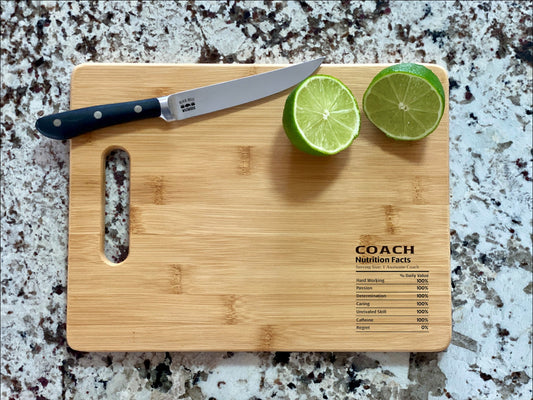 Coach Nutritional Facts Cutting Board | Coach Gift Charcuterie Board | Custom Serving Tray | Personalized Coaching Gift