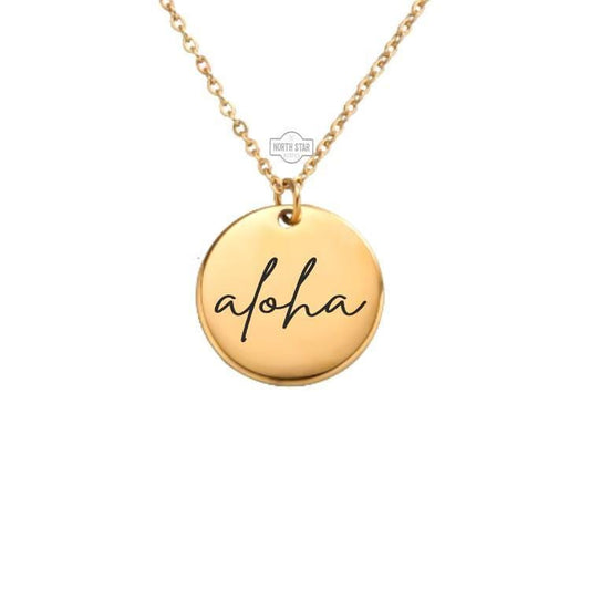 Aloha Necklace – Gold or Silver Tropical Charm – Personalized Hawaiian Gift – Beachy Vibes Jewelry – Keychain Option Available