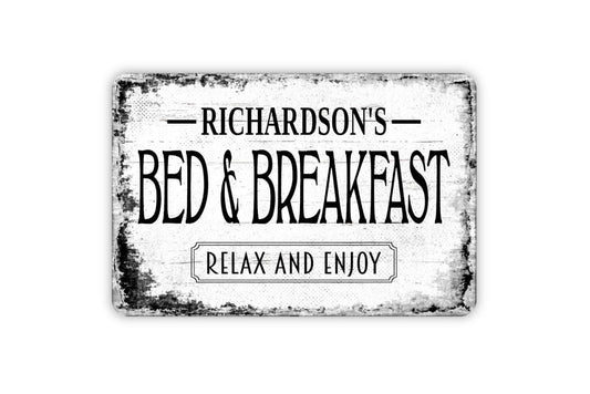 Bed and Breakfast Sign – Vintage-Style Metal Wall Sign for Guest Rooms, Inns, or Rustic Hospitality Home Decor, Personalized Sign