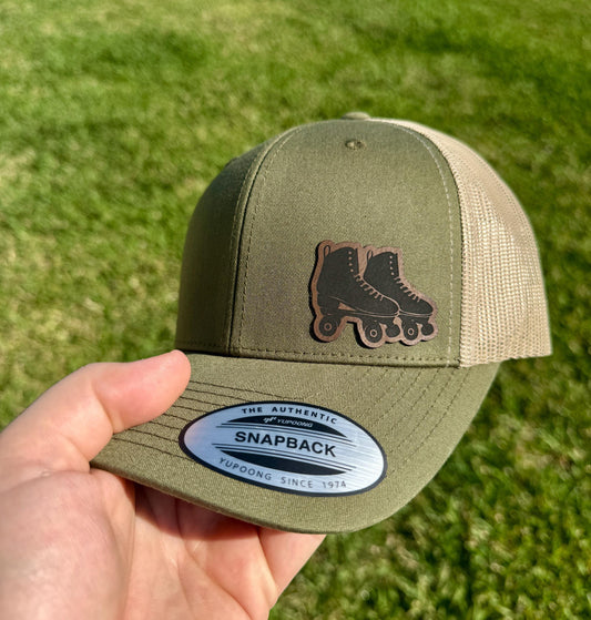 Roller Skates Hat – Snapback Trucker Hat with Patch – Retro Skater Cap – Roller Derby Gift – Vintage Skating Hat – Gift for Him or Her