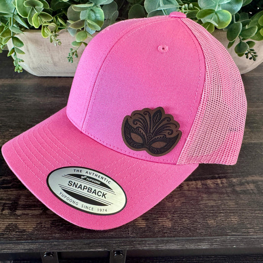 Mardi Gras Mask Hat – Engraved Patch Masquerade Cap, Fat Tuesday Party Hat, New Orleans Parade Style