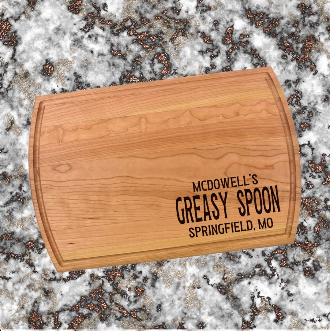 Personalized Greasy Spoon Cutting Board | Greasy Spoon Charcuterie Board | Custom Serving Tray | Personalized Gift