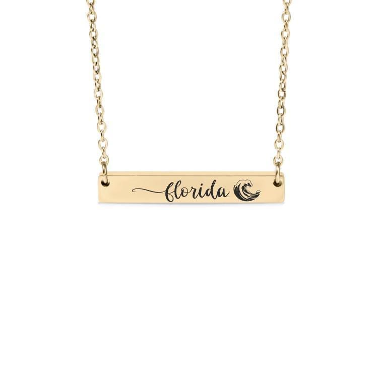 Personalized Ocean Waves Bar Necklace or Keychain – Custom Beach Gift – Engraved Wave Jewelry for Surfer or Ocean Lover
