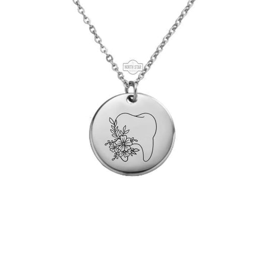 Floral Tooth Necklace or Keychain – Personalized Dentist or Hygienist Gift in Gold or Silver, Flower Tooth Charm for Her or Him