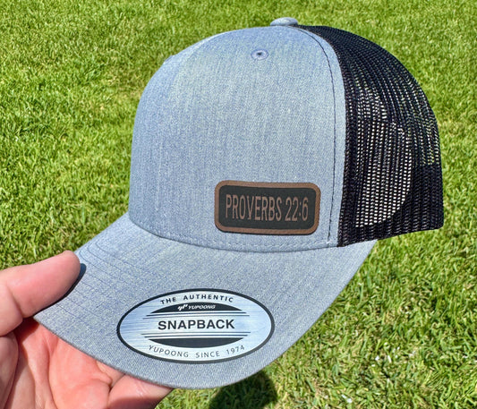 Proverbs 22:6  Trucker Hat – Bible Verse Snapback Cap, Train Up a Child Hat, Christian Gift for Parents or Teachers