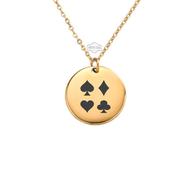 Playing Card Necklace - Spade Heart Club Diamond Gold or Silver Minimalist Dainty Engraved Custom Pendant Charm Jewelry