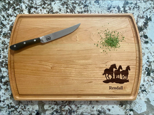 Horses Running Cutting Board | Equestrian Charcuterie Board | Custom Serving Tray | Personalized Ranch Farmer Gift | Party Tray Gift