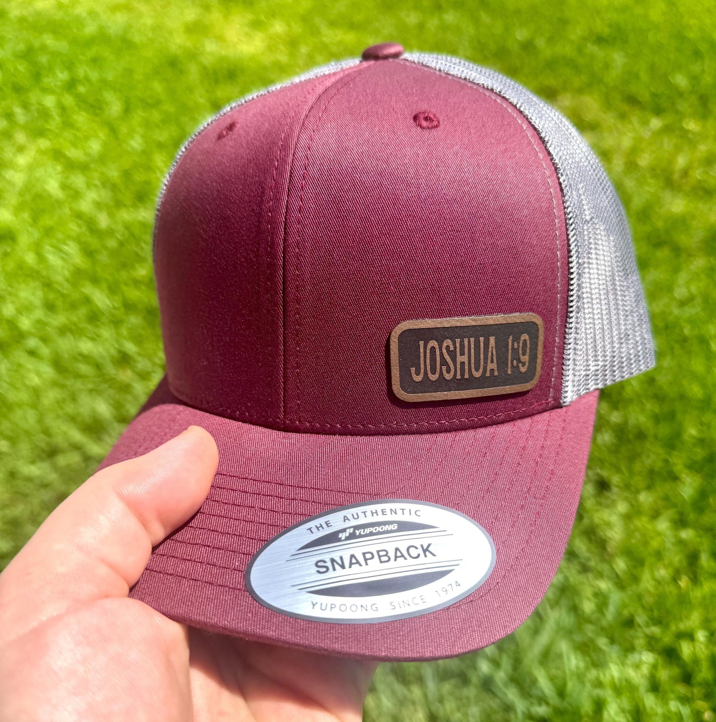 Joshua 1:9 Hat Snapback Trucker – Engraved Patch Christian Cap, “Be Strong and Courageous” Bible Verse Hat, Faith Gift