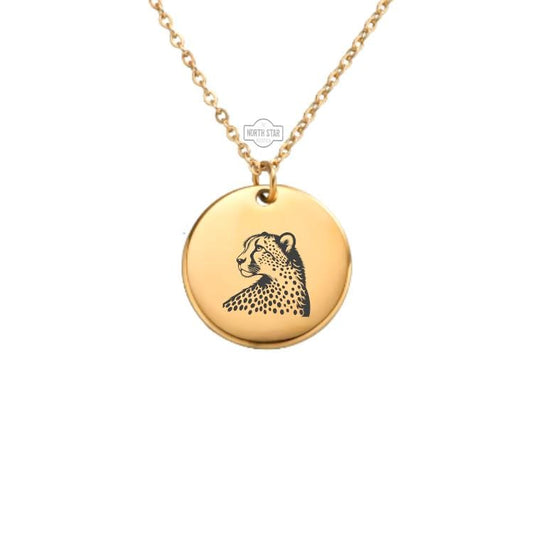 Cheetah Necklace - Wildlife Spirit Animal Gold or Silver Minimalist Dainty Engraved Custom Pendant Charm Jewelry - Personalized Gift for Her