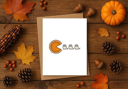 Retro Pumpkin Pie Eating Ghosts Card – Funny Halloween