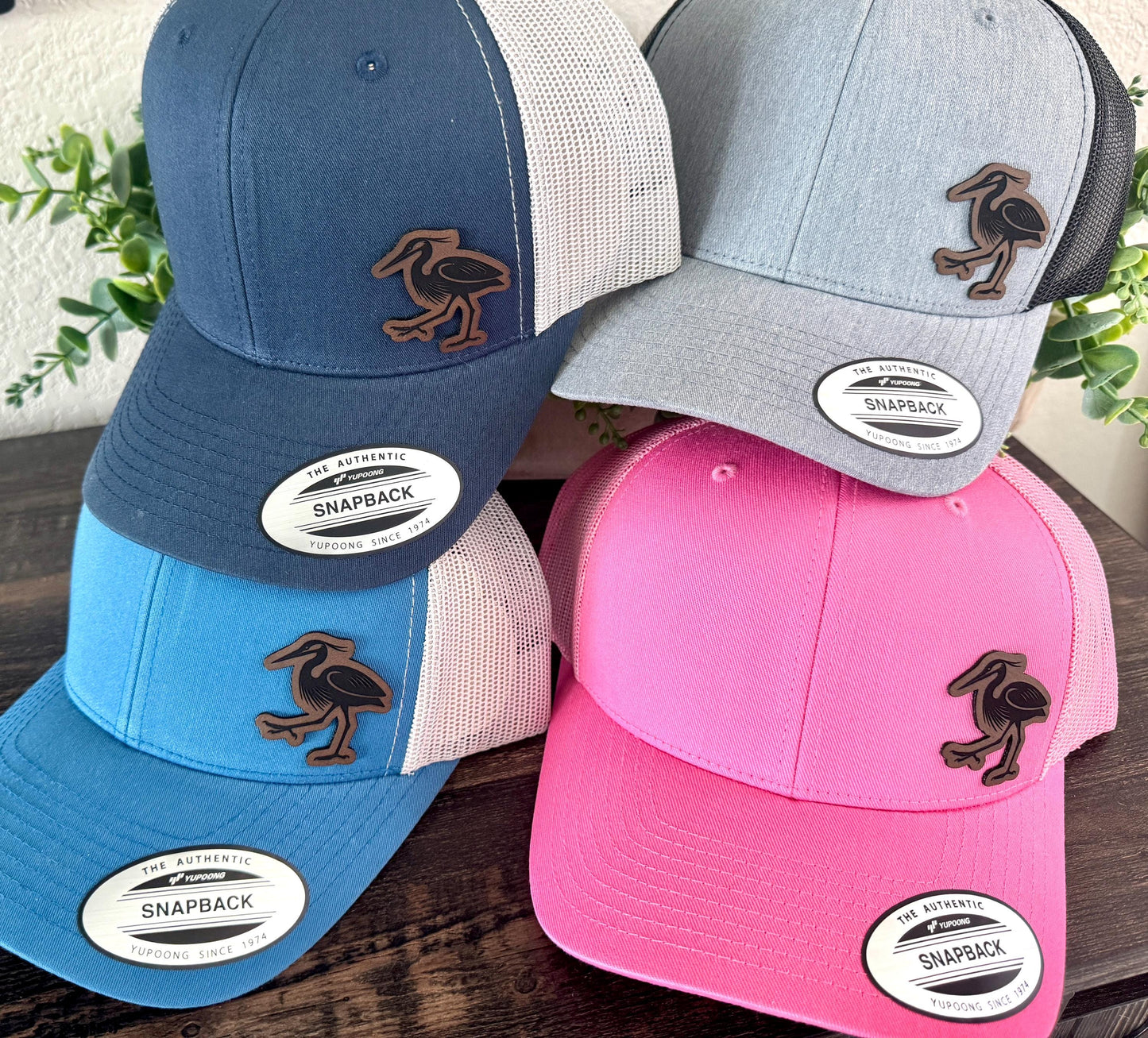 Great Blue Heron Hat – Snapback Trucker Hat with Engraved Patch, Birdwatcher Gift, Rustic Wildlife Mesh Cap, Nature Lover Hat