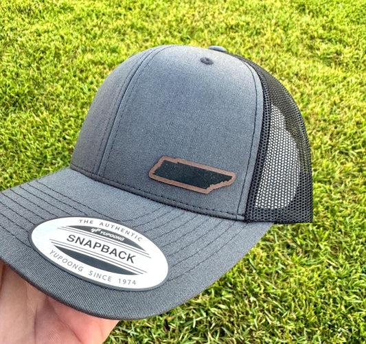 Tennessee State Outline Hat – Snapback Trucker Hat with Leatherette Patch – Tennessee Pride Cap – TN State Hat – Southern Gift for Him