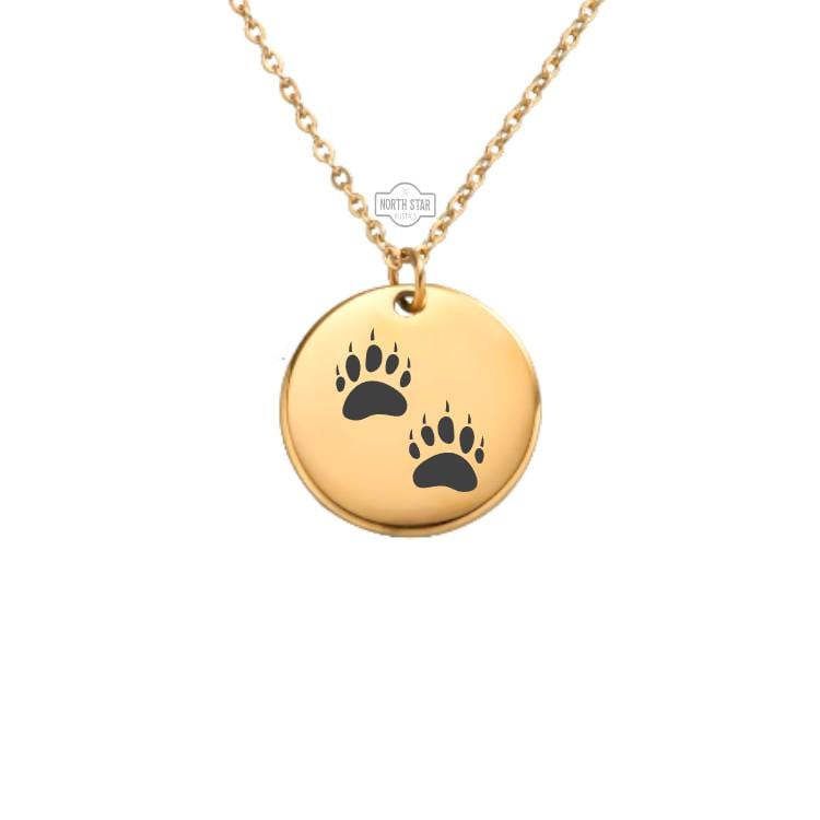 Bear Paw Tracks Necklace - Wildlife Gold or Silver Minimalist Dainty Engraved Custom Pendant Charm Jewelry - Personalized Gift For Her