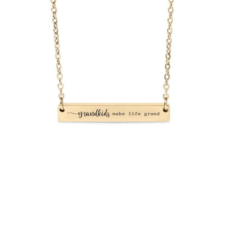Grandkids Make Life Grand Bar Necklace or Keychain – Gift for Grandma or Grandpa – Engraved Family Keepsake – Grandparent Jewelry