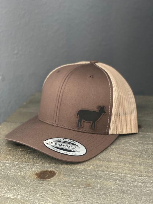 Goat Hat – Snapback Trucker Hat with Engraved Goat Patch, Farm Animal Cap, Funny Goat Gift, Rustic Mesh Country Style Hat