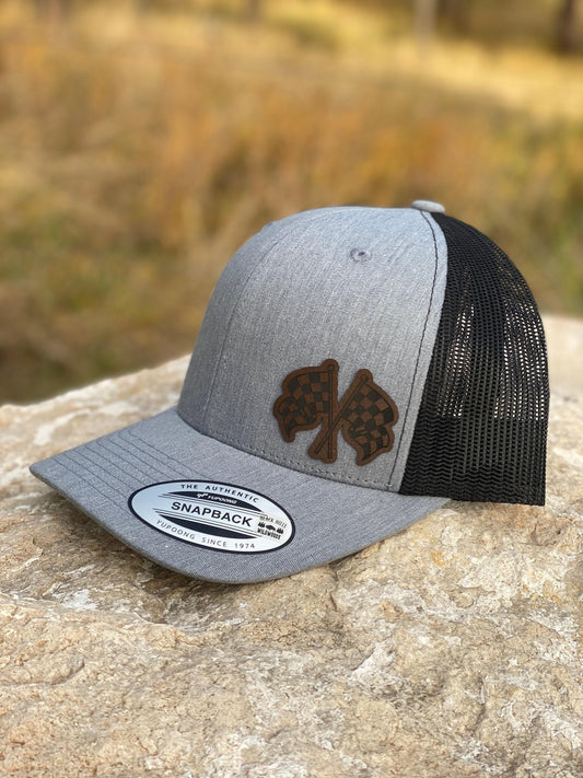 Checkered Racing Flags Patch Trucker Hat – Snapback Cap for Race Fans, Motorsport Hat, Engraved  Racing Gift