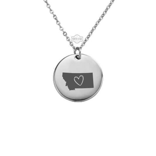 Montana Necklace - Or Any State Outline With Heart Gold or Silver Minimalist Dainty Engraved Custom Pendant Charm Jewelry