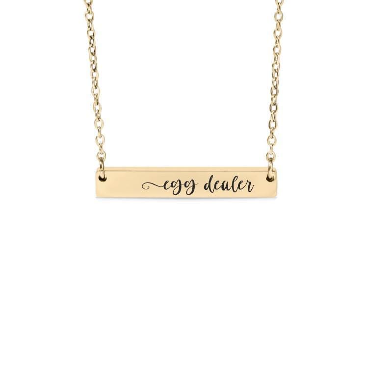 Egg Dealer Bar Necklace or Keychain – Funny Chicken Farmer Gift – Backyard Farm Life Jewelry – Fresh Egg Hustler Keepsake