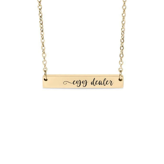 Egg Dealer Bar Necklace or Keychain – Funny Chicken Farmer Gift – Backyard Farm Life Jewelry – Fresh Egg Hustler Keepsake