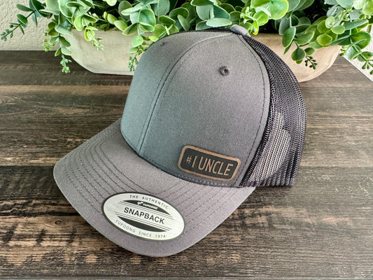 Number One Uncle Hat – #1 Uncle Snapback Trucker Hat, Engraved Patch Cap, Gift for Uncle from Niece or Nephew, Birthday or Father's Day Hat