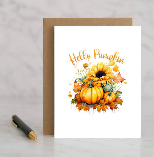 Hello Pumpkin Card – Cute Fall Greeting Card with Pumpkin