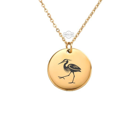 Great Blue Heron Necklace - Bird Animal Herons Gold or Silver Minimalist Dainty Engraved Custom Pendant Charm Jewelry - Personalized Gift