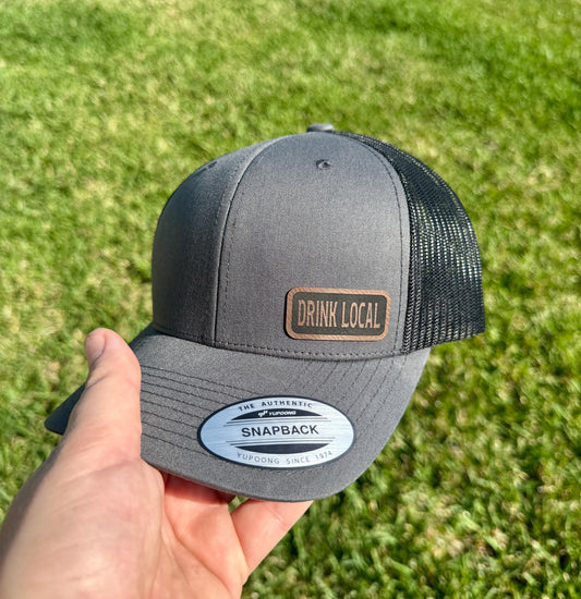 Drink Local Hat – Snapback Cap with "Drink Local" Engraved Design, Brewery Gift, Craft Beer Hat, Bar Style Hat, Patch Trucker Hat
