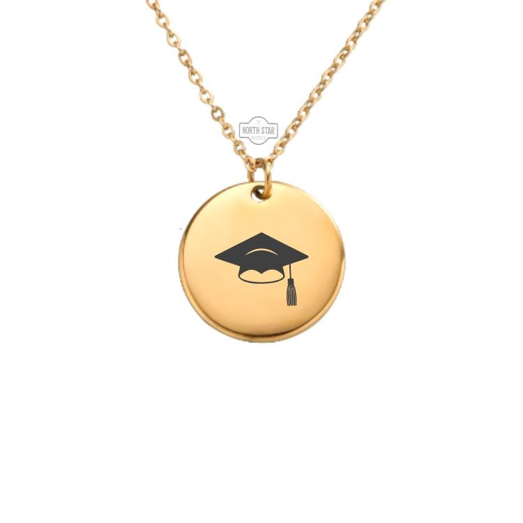 Graduation Cap Necklace - Mortarboard Academic Cap Gold or Silver Minimalist Dainty Engraved Custom Pendant Charm Jewelry - Graduate Gift