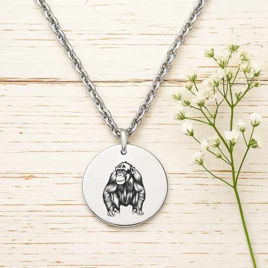 Chimpanzee Necklace – Gold or Silver Monkey Charm – Personalized Gift for Animal Lovers – Wildlife Jewelry – Keychain Available