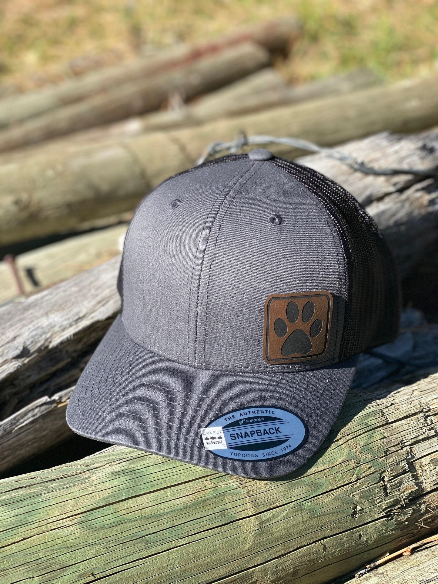 Paw Print  Trucker Hat – Engraved Animal Lover Snapback Cap, Pet Parent Gift, Dog or Cat Paw Rustic Hat