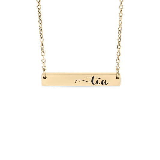 Tia Bar Necklace or Keychain – Gift for Aunt from Niece or Nephew – Engraved Jewelry for Spanish Family Keepsake