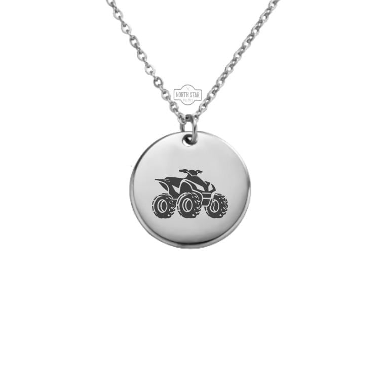 ATV 4 Wheeler Necklace - Rider Racing Gold or Silver Minimalist Dainty Engraved Custom Pendant Charm Jewelry - Personalized Gift For Her