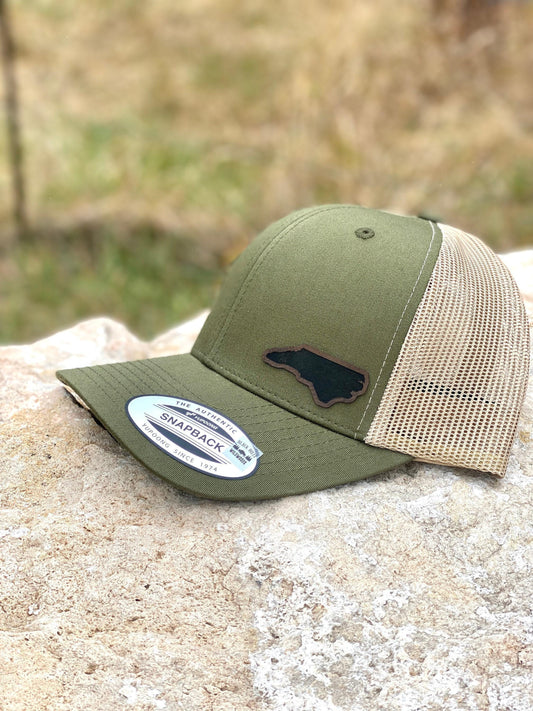 North Carolina State Hat Snapback Trucker – Engraved Patch NC Outline Cap, Carolina Pride Gift, Outdoor or Hometown Style