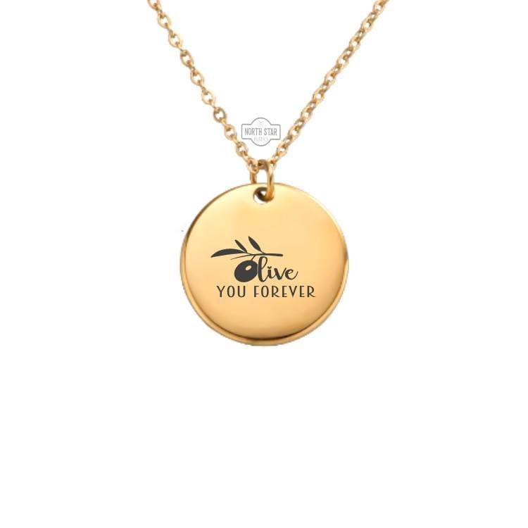Olive You Forever Necklace – Gold or Silver Food Pun Charm – Personalized Gift for Couples or Friends – Cute Keychain Option Available