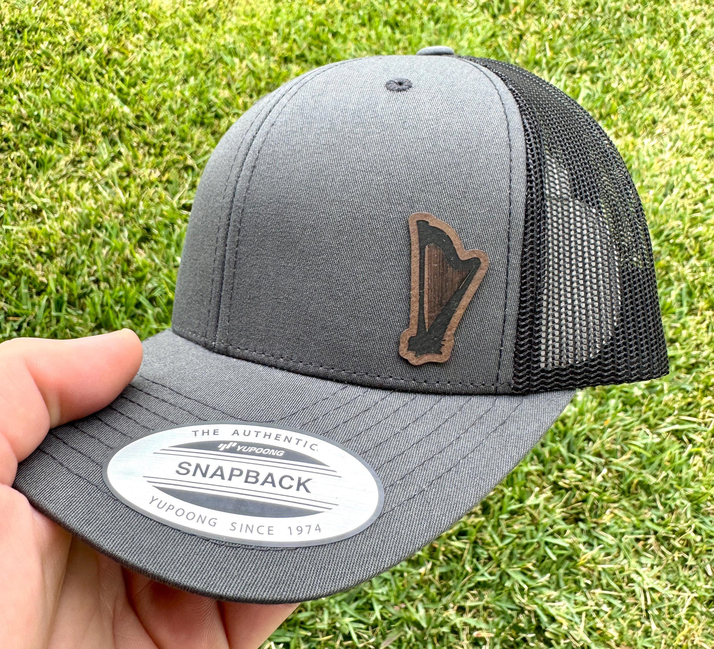 Harp Hat Snapback Trucker – Engraved Patch Cap for Harpists, Classical Musicians, Unique Music Gift, Band or Orchestra Style